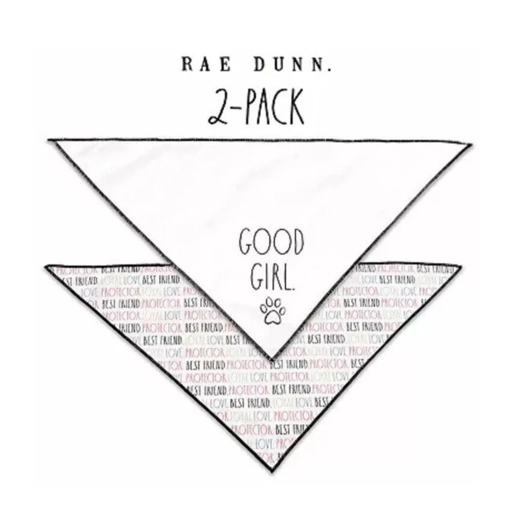 Rae Dunn 2 Pack Pet Bandannas “Good Girl” Size SM/MED 100% Cotton, new with tags - Picture 3 of 5